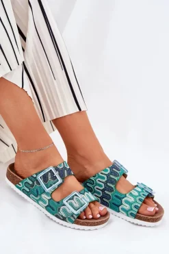 Damskie Damskie buty S.Barski Klapki Damskie Z Klamrami I Brokatem S.Barski RB51-006 Zielone