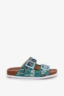 Damskie Damskie buty S.Barski Klapki Damskie Z Klamrami I Brokatem S.Barski RB51-006 Zielone