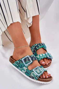 Damskie Damskie buty S.Barski Klapki Damskie Z Klamrami I Brokatem S.Barski RB51-006 Zielone