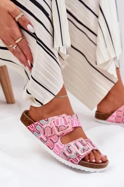 Damskie Damskie buty S.Barski Klapki Damskie Z Klamrami I Brokatem S.Barski RB51-006 Różowe