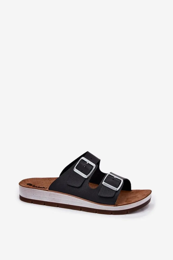 INBLU Klapki Damskie Klasyczne*Klapki Damskie Z Klamrami CP000042 Czarne Czarny