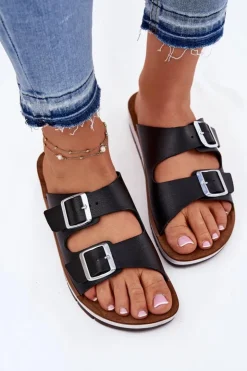 INBLU Klapki Damskie Klasyczne*Klapki Damskie Z Klamrami CP000042 Czarne Czarny