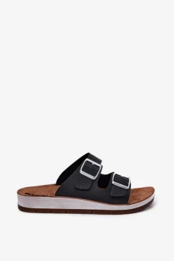 INBLU Klapki Damskie Klasyczne*Klapki Damskie Z Klamrami CP000042 Czarne Czarny