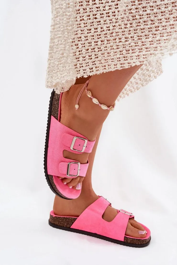 Boto Klapki Korkowe|Klapki Damskie Klasyczne*Klapki Damskie Z Klamrami Neonowy Róż Oliena Różowy