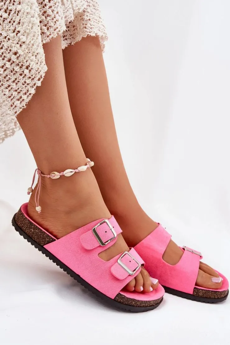 Boto Klapki Korkowe|Klapki Damskie Klasyczne*Klapki Damskie Z Klamrami Neonowy Róż Oliena Różowy