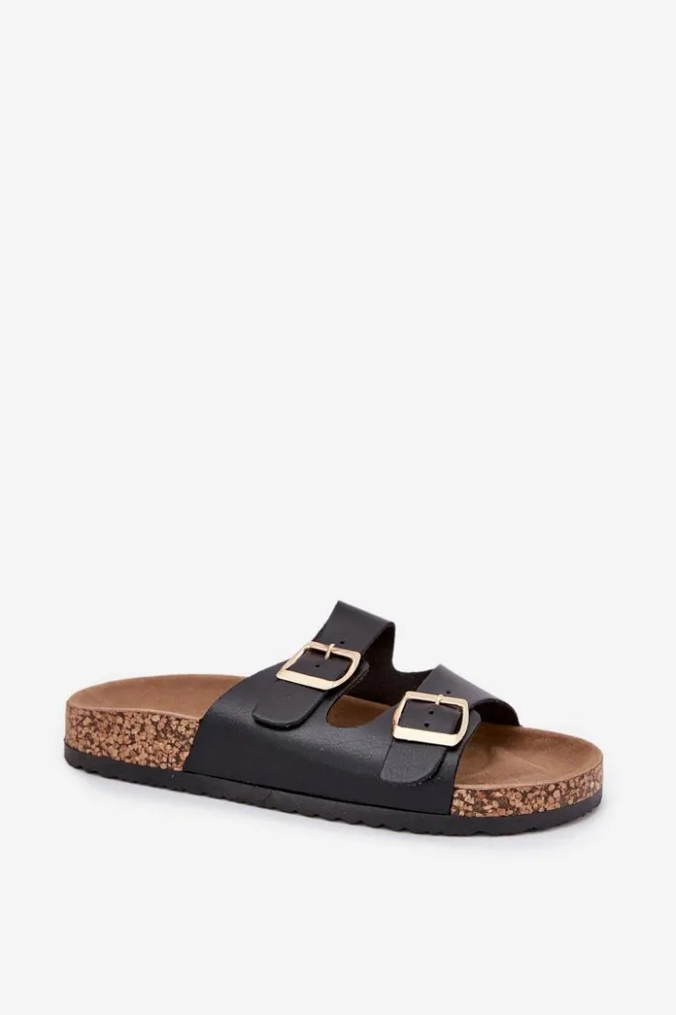 Evento Klapki Korkowe|Klapki Na Platformie*Klapki Damskie Z Klamrami Z Eko Skóry Czarne Iskira Czarny