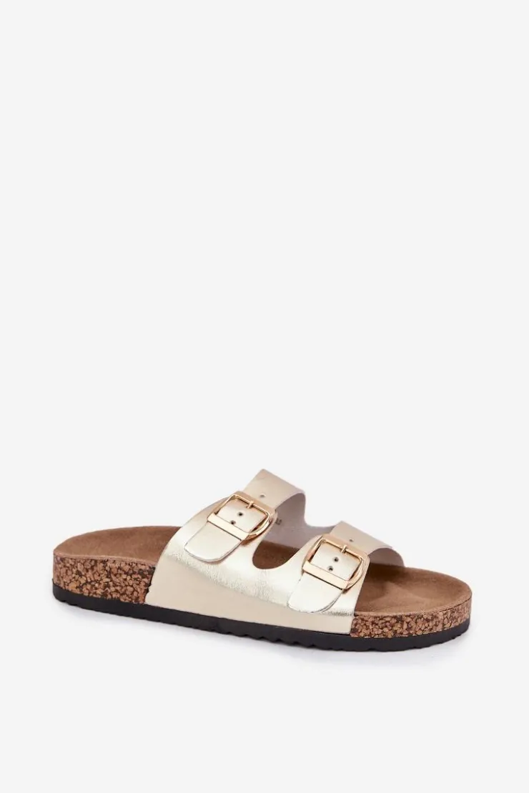 Damskie Evento Klapki Damskie Z Klamrami Z Eko Skóry Złote Iskira