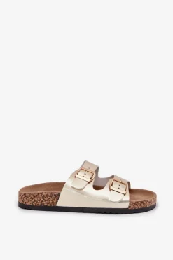 Damskie Evento Klapki Damskie Z Klamrami Z Eko Skóry Złote Iskira