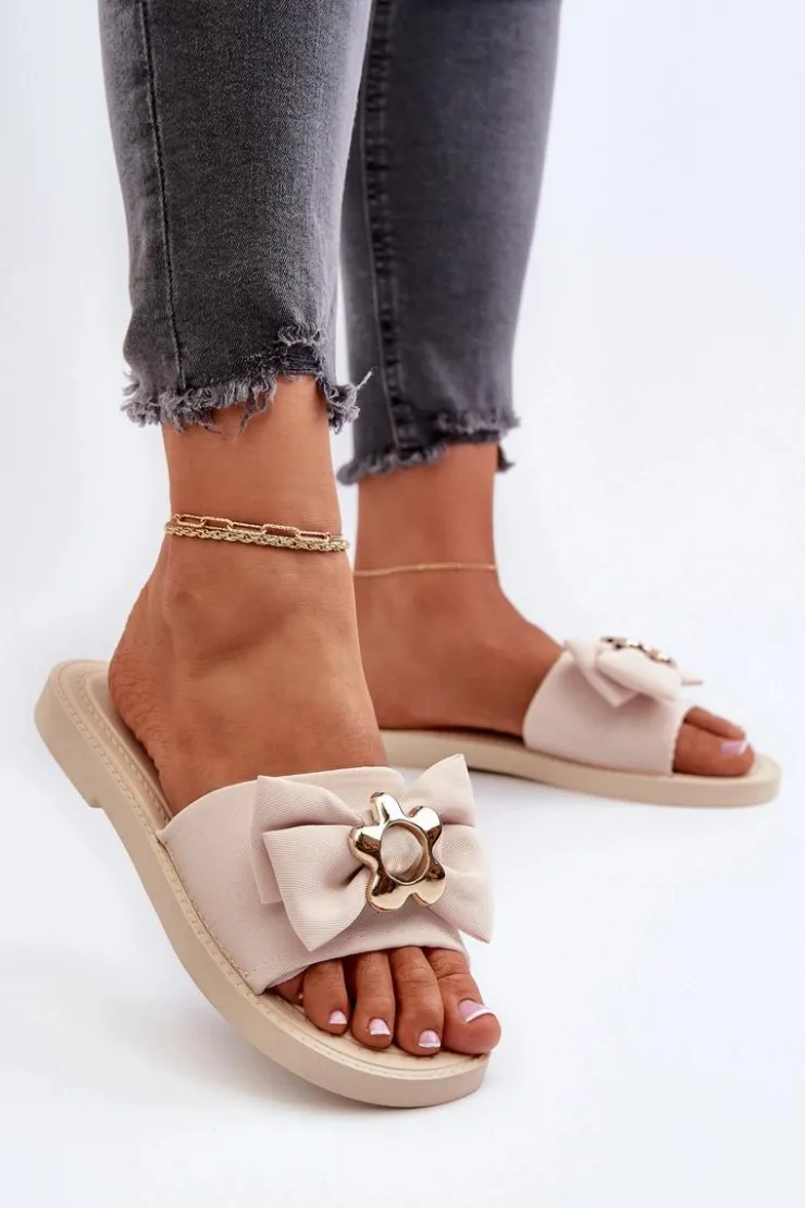 Damskie Boto Klapki Damskie Z Kokardą Beżowe Arsicada