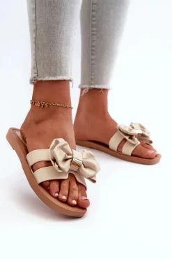 Boto Klapki Damskie Klasyczne*Klapki Damskie Z Kokardą Beżowe Rivarina