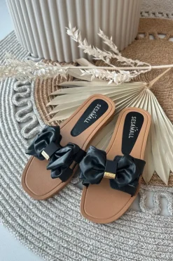 New Boto Klapki Damskie Z Kokardą Czarne Rivarina