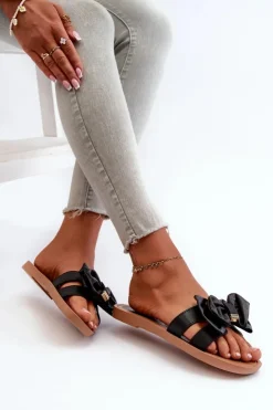 New Boto Klapki Damskie Z Kokardą Czarne Rivarina