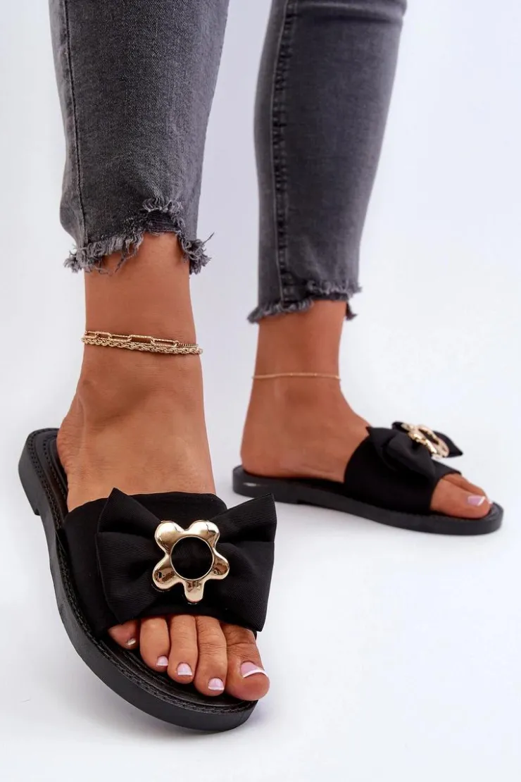 Online Boto Klapki Damskie Z Kokardą Czarne Arsicada