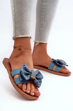 Hot Boto Klapki Damskie Z Kokardą Niebieskie Rivarina