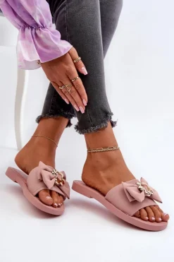 Boto Klapki Damskie Klasyczne*Klapki Damskie Z Kokardą Różowe Arsicada