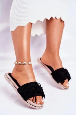 Boto Klapki Damskie Klasyczne*Klapki Damskie Z Kokardką Czarne Thailand