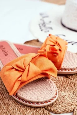 Online Boto Klapki Damskie Z Kokardką Pomarańczowy Neon Happiness