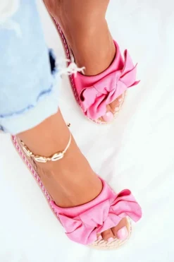 Boto Klapki Damskie Klasyczne*Klapki Damskie Z Kokardką Fuksja Neon Happiness