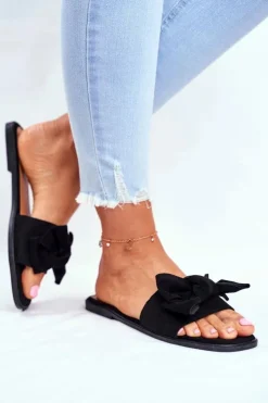 Damskie Boto Klapki Damskie Z Kokardkami Czarne Malaysia