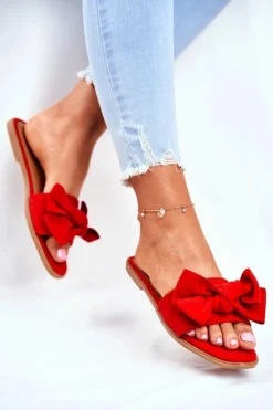 Boto Klapki Damskie Z Kokardkami Czerwone Malaysia