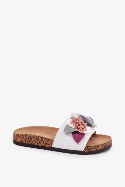 Boto Klapki Korkowe|Klapki Na Platformie*Klapki Damskie Z Kwiatkami Na Korkowej Platformie Białe Zinrosa Biały