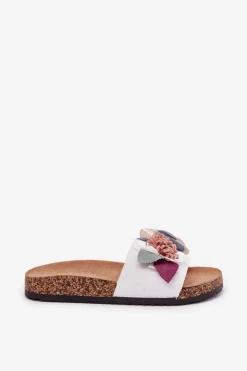 Boto Klapki Korkowe|Klapki Na Platformie*Klapki Damskie Z Kwiatkami Na Korkowej Platformie Białe Zinrosa Biały