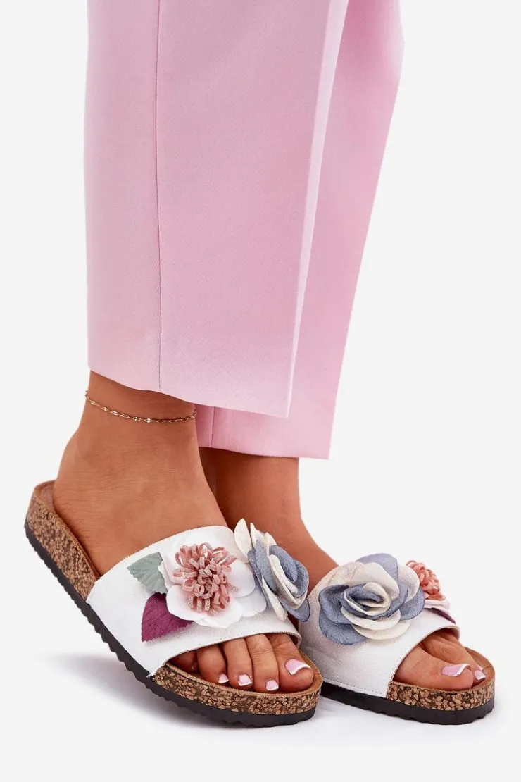 Boto Klapki Korkowe|Klapki Na Platformie*Klapki Damskie Z Kwiatkami Na Korkowej Platformie Białe Zinrosa Biały
