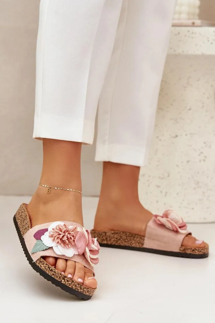 Boto Klapki Korkowe|Klapki Na Platformie*Klapki Damskie Z Kwiatkami Na Korkowej Platformie Różowe Zinrosa