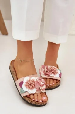 Boto Klapki Korkowe|Klapki Na Platformie*Klapki Damskie Z Kwiatkami Na Korkowej Platformie Różowe Zinrosa