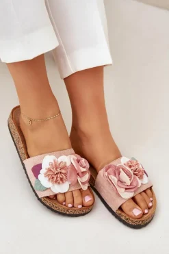Boto Klapki Korkowe|Klapki Na Platformie*Klapki Damskie Z Kwiatkami Na Korkowej Platformie Różowe Zinrosa