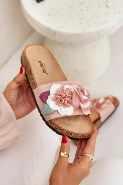 Boto Klapki Korkowe|Klapki Na Platformie*Klapki Damskie Z Kwiatkami Na Korkowej Platformie Różowe Zinrosa