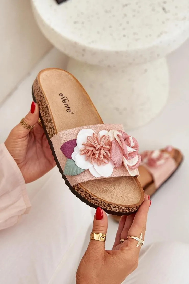 Boto Klapki Korkowe|Klapki Na Platformie*Klapki Damskie Z Kwiatkami Na Korkowej Platformie Różowe Zinrosa