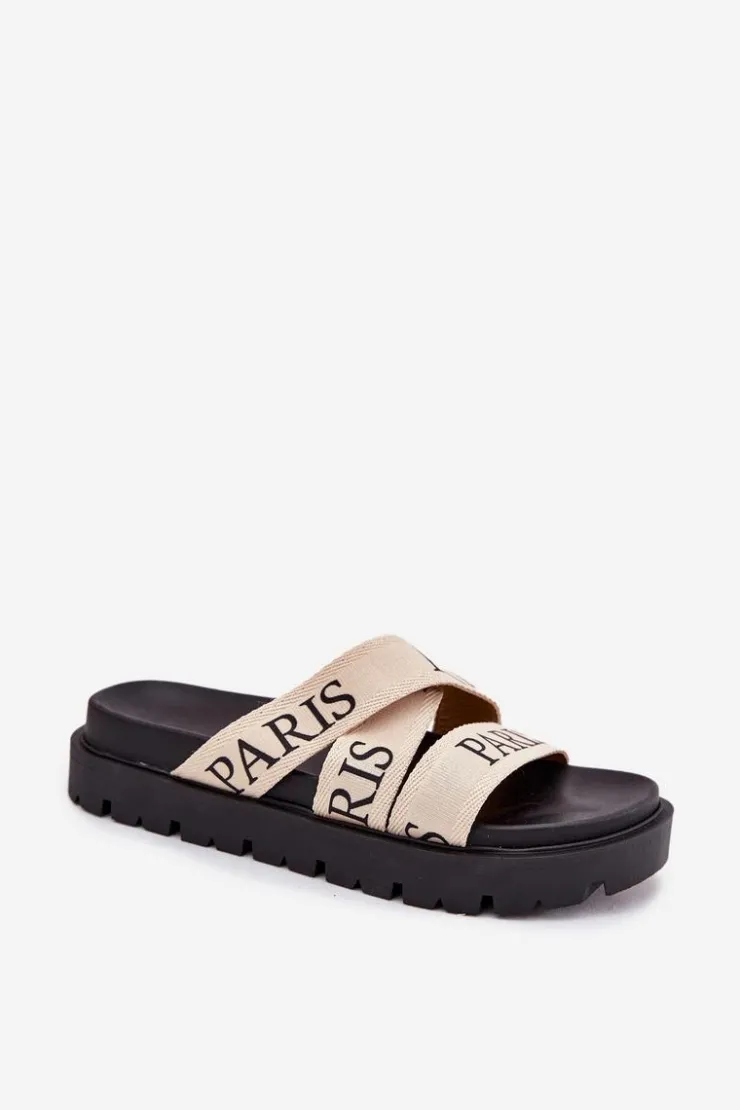 Damskie Boto Klapki Damskie Z Materiałowymi Paskami Paris Na Platformie Beżowe Celinea