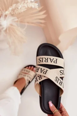 Damskie Boto Klapki Damskie Z Materiałowymi Paskami Paris Na Platformie Beżowe Celinea