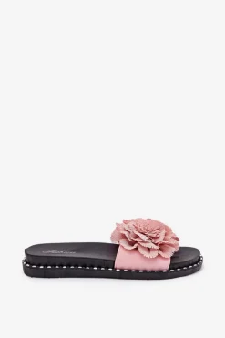 Damskie Boto Klapki Damskie Z Materiałowymi Kwiatami Różowe Elachase