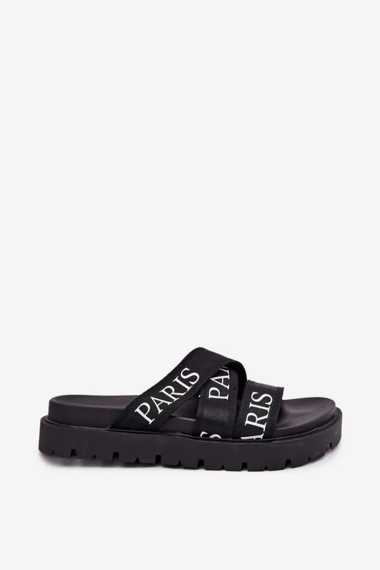 Boto Klapki Na Platformie|Klapki Damskie Klasyczne*Klapki Damskie Z Materiałowymi Paskami Paris Na Platformie Czarne Celinea Czarny