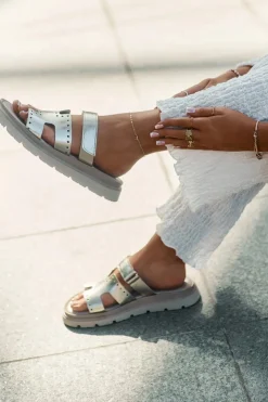 Zazoo Klapki Damskie Klasyczne*Klapki Damskie Z Naturalnej Skóry Na Platformie 40440 Złote Złoty