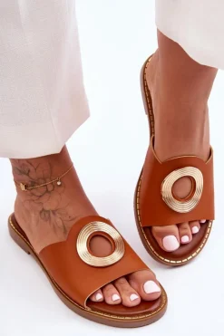 Boto Klapki Damskie Klasyczne*Klapki Damskie Z Okrągłą Ozdobą Camel Donatell