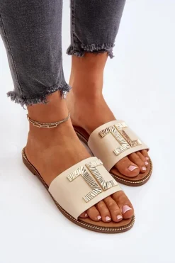 Boto Klapki Damskie Klasyczne*Klapki Damskie Z Ozdobą Beżowe Ollavia