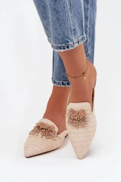 Boto Klapki Na Obcasie|Klapki Damskie Klasyczne*Klapki Damskie Z Ozdobą Beżowe Katrine