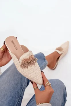 Boto Klapki Na Obcasie|Klapki Damskie Klasyczne*Klapki Damskie Z Ozdobą Beżowe Katrine