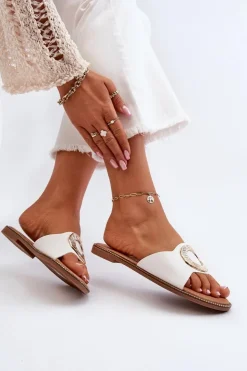 Damskie Boto Klapki Damskie Z Ozdobą Białe Cilima