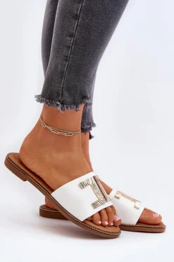 Boto Klapki Damskie Z Ozdobą Białe Ollavia