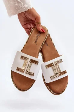 Boto Klapki Damskie Z Ozdobą Białe Ollavia