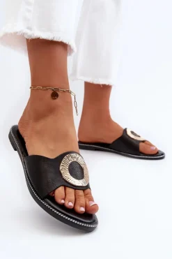 Damskie Boto Klapki Damskie Z Ozdobą Czarne Cilima