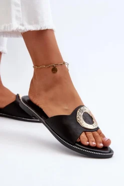 Damskie Boto Klapki Damskie Z Ozdobą Czarne Cilima