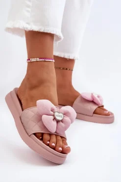 Damskie Boto Klapki Damskie Z Ozdobą Na Niskiej Platformie Różowe Cedrella