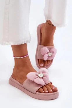 Damskie Boto Klapki Damskie Z Ozdobą Na Niskiej Platformie Różowe Cedrella