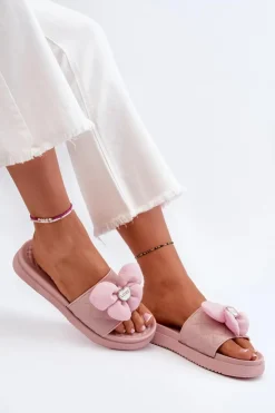 Damskie Boto Klapki Damskie Z Ozdobą Na Niskiej Platformie Różowe Cedrella