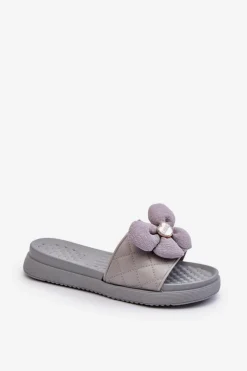 Outlet Boto Klapki Damskie Z Ozdobą Na Niskiej Platformie Szare Cedrella Szary